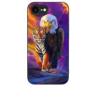 Bald Ea-gles And Tiger Personalized Glass Phone Case Cover Compatible with iPhone 16/16 Plus/16 Pro/16 Pro Max/16 E
