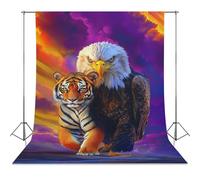 Bald Ea-gles And Tiger Photo Studio Backgrounds Black Photography Backdrop for Portrait Video Shooting Live 56"x79"