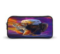 Bald Ea-gles and Tiger Small Pencil Case Large Capacity Pen Bag Aesthetic Makeup Pouch Office Stationery Organizer 22 * 12 * 5cm