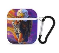 Bald Ea-gles And Tiger Stylish Case Cover Compatible with AirPods 1&2 Hard PC Protector with Keychain