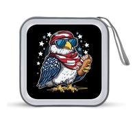 Bald Ea-gles Hotdog U.S Flag 4th of July CD Case Holder Portable 40 Capacity DVD Wallet Storage Organizer for Car Travel