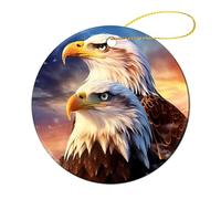 Bald Ea-gles in The Morning Personalized Round Ceramic Christmas Hanging Ornaments Souvenir Xmas Tree Decoration
