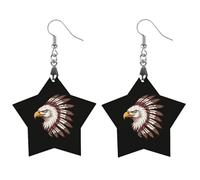 Bald Ea-gleS Native US Indian Earrings Wood Hoop Earring Dangle Drop Jewelry Pendants for Women Gifts