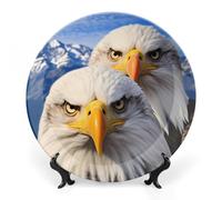 Bald Ea-gles Snow Mountain Ceramic Decorative Plates for Display Ornaments with Stand for Kitchen Home Decor 7inch