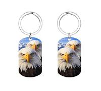 Bald Ea-gles Snow Mountain Personalized Metal Key Tags with Labels Keychain Stainless Steel Key Rings Signs