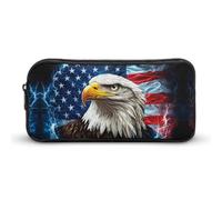 Bald Ea-gles Thunder U.S. Flag Cute Pencil Case Large Capacity Portable Lightweight Pencil Pouch with Zippered