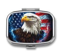 Bald Ea-gles Thunder U.S. Flag Cute Travel Pill Organizer Portable Small Square Medicine Case Box for Pocket Purse