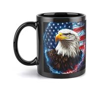 Bald Ea-gles Thunder U.S. Flag Funny Black Mug for Men Women Ceramic Tea Coffee Cup with Handle Office Work