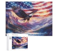 Bald Ea-gles U.S. Flag Funny Wooden Puzzle with Storage Box Adults Jigsaw Puzzles Challenge for Family Game Birthday Gift