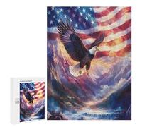 Bald Ea-gles U.S. Flag Funny Wooden Puzzle with Storage Box Adults Vertical Jigsaw Puzzles Challenge Gift for Family Game