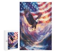 Bald Ea-gles U.S. Flag Funny Wooden Puzzle with Storage Box Adults Vertical Jigsaw Puzzles Challenge Gift for Family Game