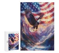 Bald Ea-gles U.S. Flag Funny Wooden Puzzle with Storage Box Adults Vertical Jigsaw Puzzles Challenge Gift for Family Game