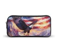 Bald Ea-gles U.S. Flag Large Capacity Pencil Case Zipper Office Storage Pouch Multifunctional Makeup Bag for Travel 22 * 12 * 5cm