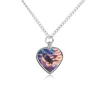 Bald Ea-gles U.S. Flag Pet Urns Necklace Jewelry Printed Heart Pendant Cremation Ashes Necklaces Keepsake with Funnel Kit