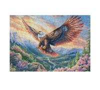 Bald Eagle Above Mountain River with Blossoms 300 Piece Jigsaw Puzzle for Adults Lunch Break Activity Quick Escape No Duplicate Pieces for Busy Professionals 300 PCS
