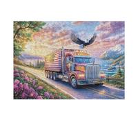Bald Eagle Above Patriotic Truck on Highway 300 Piece Jigsaw Puzzle for Adults Jigsaw Weekend Craft Activity Parent Child Bonding Vibrant Design Perfect Festival Gift 300 PCS