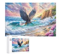 Bald Eagle Above Sea with Pink Clouds 1000 Piece Jigsaw Puzzle for Seniors Indoor Activity Cognitive Engagement Gift for Holiday Season 1000 PCS