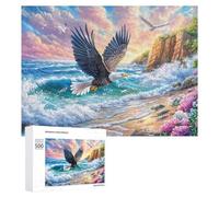 Bald Eagle Above Sea with Pink Clouds 500 Piece Jigsaw Puzzle for Adults Indoor Relaxation Session Focus Enhancement Gift for Evenings 500 PCS