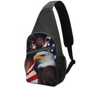 Bald Eagle American Flag Fireworks Pattern Black White Milk Cow Spots Print Pattern Large Capacity Portable Chest Bag, Single Shoulder Chest Bag