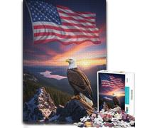 Bald Eagle American Flag Mountain Sunset Jigsaw Puzzle, 500 Pieces