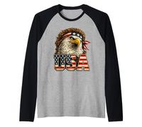 Bald Eagle American Flag Patriot Retro USA Design Raglan Baseball Tee