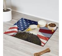 Bald Eagle American Flag Pet Feeding Mat for Cat Dog Water Bowl Food Mats Bald Eagle Pet Feeding Mats Absorbent Nti-Slip Contain Spills Protects Floors Placemat 43.1 x 76.2 cm