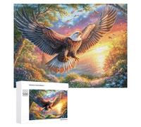 Bald Eagle Among Flowers And Flying Birds 500 Piece Jigsaw Puzzle for Couples Indoor Game Night Cognitive Interaction Gift for Togetherness 500 PCS