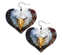 Bald Eagle And American Flag Heart Shape Leather Earrings Women Girls Simple Dangle Earrings Gifts for Her
