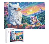 Bald Eagle And Rainbow Wolf on Brick Wall 1000 Piece Jigsaw Puzzle for Adults Indoor Brain Workout Logical Mastery Gift for Challenge Lovers 1000 PCS