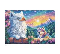 Bald Eagle And Rainbow Wolf on Brick Wall 1000 Piece Jigsaw Puzzle for Adults Jigsaw Weekend Craft Activity Parent Child Bonding Vibrant Design Perfect Festival Gift 1000 PCS