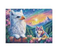 Bald Eagle And Rainbow Wolf on Brick Wall 500 Piece Jigsaw Puzzle for All Ages Jigsaw Evening Relaxation Routine Vibrant Puzzle Stress Relief Home Decor 500 PCS