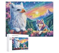 Bald Eagle And Rainbow Wolf on Brick Wall 500 Piece Jigsaw Puzzle for Teens 14+ Home Learning Game Reasoning Ability Gift for Growth 500 PCS