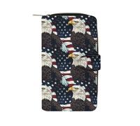 Bald Eagle and U.S. Flag Fashion Wallet Credit Card Holder Slim Coin Pocket Purse Handheld Phone Bags for Women Men 8×4.5×1.5 Inches