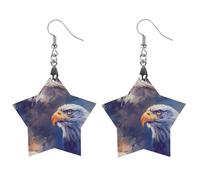 Bald-Eagle Animal Round Wooden Earrings Boho Drop Pendant Fashion Gifts for Women