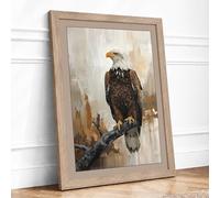 Bald Eagle at Rest Rustic Framed Wall Art Print A1 (84.1×59.4cm) Oak, Wall Decor for Living Room, Bedroom, Office & Home, Ready to Hang, Art Gift