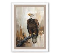 Bald Eagle at Rest Rustic Framed Wall Art Print A1 (84.1×59.4cm) White, Wall Decor for Living Room, Bedroom, Office & Home, Ready to Hang, Art Gift