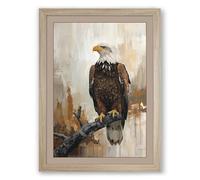 Bald Eagle at Rest Rustic Framed Wall Art Print A4 (29.7×21cm) Oak, Wall Decor for Living Room, Bedroom, Office & Home, Ready to Hang, Art Gift