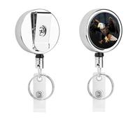 Bald Eagle Badge Reel Retractable Stainless Steel Badge Clip with Lanyard Cute Badges Reel Holder Heavy-Duty Nurse Doctor Name Tag Badges Clip for Work
