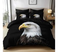 Bald Eagle Bedding Duvet Cover Animal Bald Eagle 3D Print Quilt Cover Bedding Sets 220x230cm, Black Soft Comfort Microfibre Duvet Covers with 2 Pillowcases 50x75cm, for Kids Adults Quilt Covers