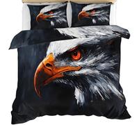 Bald Eagle Bedding Set Double Size 3 Piece, Eagle Duvet Cover Set, Us Independence Day Comforter Cover and 2 Pillow Sham with Zipper Closure 200 x 200cm