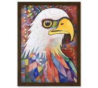Bald Eagle Bird And Abstract Pattern Folk Art Watercolour Painting Artwork Framed Wall Art Print A4 Artery8 Brown One Size