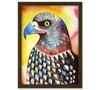 Bald Eagle Bird Folk Art Watercolour Painting Artwork Framed Wall Art Print A4 Artery8 Brown One Size