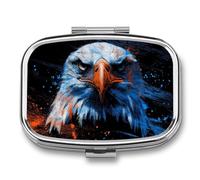 Bald Eagle Blue and Orange Pill Box 2 Compartment Portable Medicine Pill Case Travel Pill Organizer for Pocket Purse