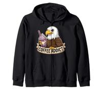 Bald Eagle Boba Coffee Addict Patriot Gift American Mom Dad Zip Hoodie
