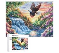 Bald Eagle by Waterfall with Blossoms 500 Piece Jigsaw Puzzle for Teens 14+ Party Game Logic Thinking Gift for Social Gathering 500 PCS