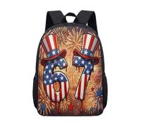 Bald Eagle Fishing American Flag 17 Inch Backpack for Boys Large School Bag Secondary School Vintage Rucksack (08)