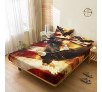 Bald Eagle Fitted Sheet Single Bed, with 1 Pillowcase - American Flag Bed Sheets & Bedroom Decor & Gift, 30 cm Deep Pocket, Soft Brushed Microfiber Bedding - SWJ5269