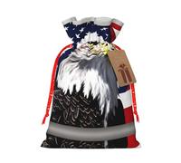 Bald Eagle Flag Print Christmas Burlap Gift Bag With Drawstring, Present Small Favor Pouch For Birthday Parties-S Size