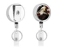 Bald Eagle Flag Veterans Badge Holder Retractable Metal Clip Portable Nylon Cord Stainless Steel Cord Key Chain 26.8 Inch for ID Card Name Card Clip