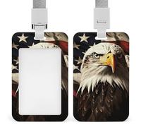 Bald Eagle Flag Veterans Badge Holder with Lanyard Heavy Duty Abs Plastic Card Case Id Card Name Badge Holders for Nurse Teacher Office Women Men